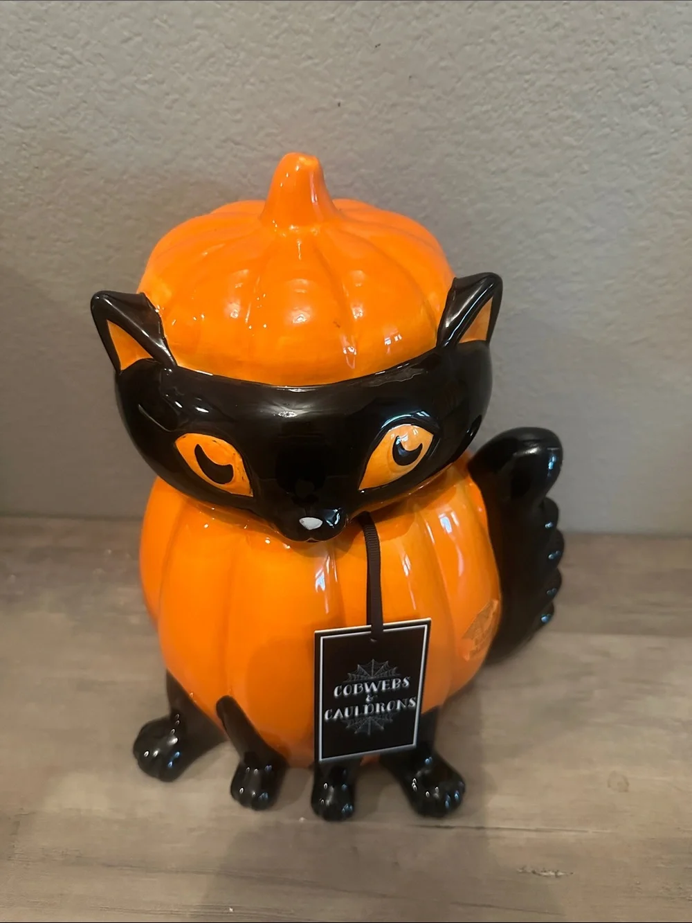 Cobwebs & Cauldrons Spider Cat Pumpkin Cookie Jar/ Canister